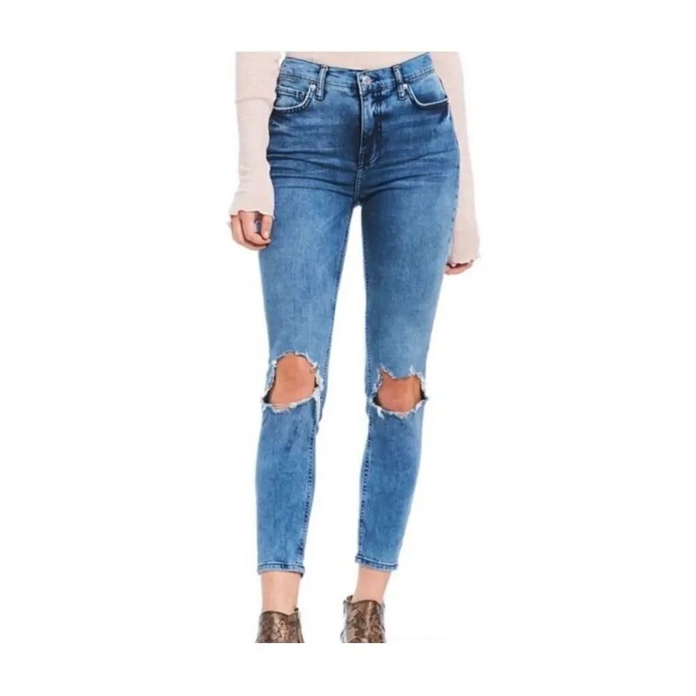 FREE PEOPLE‎ | Denim Skinny Jeans Stretch Distressed Torn Knees | Size 29 / 8